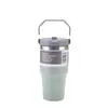 Taza para coche de acero inoxidable 304, vaso térmico de 30 oz, con pajilla y asa, a prueba de fugas y adecuado para usar en el coche