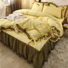 Saia de Cama Franzida Conjunto de Quatro Peças Popular na Internet Espessada Estilo Coreano Estilo Princesa Cobertura de Cama Lixada Lençol de Cama Capa de Edredom Duplo Cama Quatro