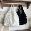 Bolsa de Lona Branca Tie-dye com Franjas, Off-White, para Estudantes, Feminina, Bolsa Colete, Grande Capacidade, Artesanato Tie-dye Artístico