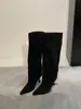 Botas Country Western de Salto Alto Bico Fino Retrô 2026 Novo Estilo Elegantes da Moda Afinando Panturrilha Ampla Botas de Camurça Franzidas