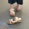 Sandalias de cuña estilo francés con punta cuadrada para mujer, chanclas de una tira destapadas para combinar con faldas, sandalias de tacón alto