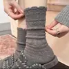 Calcetines Blancos de Lana con Encaje de Media Pantorrilla para Mujer Otoño Invierno Estilo Japonés Tejido Hueco Calcetines Acumulados Calcetines Largos Gruesos y Cálidos para Bota