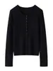 Cardigan de Malha Gola Redonda Liso de Lã Fina Manga Longa Feminino Bolso Costurado Caimento Solto - Coleção Primavera Outono 2026