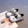 Sapatos de Couro para Meninas com Flores de Strass, Sapatos de Princesa, Sapatos Baixos com Bico Arredondado para Crianças em Idade Escolar, Sapatilhas Outono 2025, Sapatos Mocassins com Laço de Miçangas