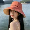 Chapéu de Pescador Verão Estilo Coreano High-End Xadrez Aba Larga Tira Proteção Solar Respirável Feminino Fino Moderno Versátil Chapéu de Sol