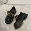 Zapatos de Cuero Negro con Cordones para Mujer 2025 Otoño Nuevo Versátil con Suela Gruesa para Aumentar la Altura Estilo Británico Zapatos Retro de Tacón Grueso
