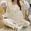 Algodão Nuvem Novo Pijama Estilo Princesa Primavera 2025 com Bojo para Mulheres, Manga Longa e Calça Longa, Conjunto Fofo Casual para Casa