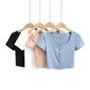 AP21314-21 verão novo europeu e americano breasted slim em torno do pescoço manga curta cardigan top para as mulheres