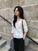 Qc No Reembolsable Primavera 2026 Nuevo Coreano Dongdaemun Dulce y Suave Ajustado Cuello Redondo Botones al Frente Blusa con Volantes
