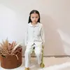 Pijama cardigã infantil de manga comprida para outono e inverno, meninos e meninas, tamanhos pequeno, médio e grande, conjunto de roupa de casa para bebê, conjunto de duas peças escovado dos dois lados