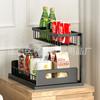 Estante de Almacenamiento de Cocina de Doble Capa para Encimera, Instalación Libre, Extensible, Estante para Almacenamiento de Condimentos, Estante para Condimentos de Aceite, Sal, Salsa y Vinagre