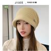 Invierno Nuevo gorro de punto de pelo de conejo con cordón horizontal grueso para mujer Dios elegante que combina con todo a prueba de viento gorro de lana marea
