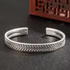 Pulsera Étnica Vintage Flecha Pluma Plata Tailandesa Negra Pulsera Temperamento Hojas Trenzada Abierta Plata Chapada Hoja