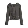 Sudadera con capucha de manga larga, color liso, corte ajustado, estilo europeo y americano para mujer, estilo callejero 2026, top corto de cintura alta, adelgazante