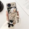 Funda de Cuero de Moda de Gama Alta Sencilla para Teléfono vivoXFlip con Flor Pequeña y Hebilla de Diamante Funda Plegable vivoxflip