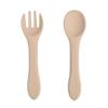 Conjunto de garfo e colher de silicone de grau alimentício, garfo e colher para alimentos suplementares para bebês, colher macia para bebês, cabo de madeira, utensílios de mesa para alimentos suplementares, garfo e colher para crianças