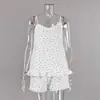 Nuevo conjunto de shorts con tirantes de algodón crepé de doble capa con estampado de corazón y encaje para otoño e invierno, amigable con la piel y cómodo, ropa de casa estilo europeo y americano