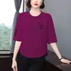 Comercio Exterior Transfronterizo~Camiseta de Manga Media Elegante de Gama Alta para Mujer, Ropa de Verano, Adelgazante, Cubre Vientre, Versátil, Casual que Reduce la Edad, Ropa para Mamá