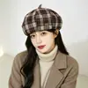 Boina xadrez minimalista estilo coreano, chapéu vintage estilo britânico, versátil para outono e inverno, faz o rosto parecer menor, chapéu de pintor artístico