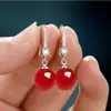 S925 Segunda Generación Cera de Abeja Ámbar Rojo Gancho para Oreja Pendientes Largos Elegantes Súper Brillantes para Mujer Pendientes para Personas de Mediana Edad y Mayores Pendientes Joyería