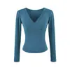 Camiseta de manga larga con escote en V profundo y corte bajo, puramente seductora para mujer, primavera y otoño, ajustada, adelgazante, top corto rosa