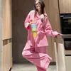 Pack de Serie Primavera Otoño Nuevo Estilo Algodón Nube para Mujer Manga Larga Solapa Pequeña Pantalón Largo Conjunto para Estar en Casa Estilo Étnico