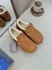 Sapatos Sangpo Burken Femininos Cobertos por Cima Couro Genuíno Planos para Uso Externo Pelo Peça Única Lã Quente Burken Sapatos Grossos de Algodão Outono e Inverno