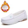 Zapatos de enfermera de piel de vaca para mujer Primavera y Otoño nueva moda combinable zapatos de enfermera con cámara de aire forrados de vellón talla grande blancos zapatos de trabajo de hospital
