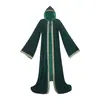 Capa de cosplay de la Parca padrino para actuación de Halloween, capa de terciopelo dorado con borde impreso en 4 colores, en stock en la fábrica