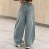 Calça Jeans Feminina Estilo Primavera e Outono 2026 Nova Infantil Estilosa Casual Estilo Coreano Crianças Médias e Mais Velhas Calça Banana Wide-Leg