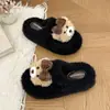 Pantufas de Ursinho Fofo Desenho Animado Tecidas Femininas 2026 Outono Inverno Roupa de Casa Roupa Externa Antiderrapantes Quentes de Algodão Femininas