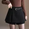 Moda A-line Versátil Calças Shorts de Perna Larga Femininas Inverno 2025 Novas Casuais Caimento Leve Calça Saia Curta de Lã Calça Boot