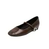 Versión de Piel de Vaca Punta Redonda Boca Baja Zapatos Planos Pequeños de Cuero Plateados Aumento Interno Suela Suave Zapatos Mary Jane para Mujer Primavera y Otoño