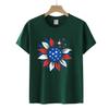 Camiseta do Dia da Independência Tamanho europeu feminino em estoque Manga curta com estampa de girassol Camiseta do Dia da Independência da Amazônia europeia e americana Top feminino