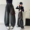 Jeans para Niñas Primavera y Otoño 2025 Nueva Moda Casual Larga para Niños, Pantalones Rectos Sueltos Curvos para Niñas Mayores