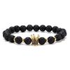Pulseira de Pedra Vulcânica 8mm com Pingente de Coroa de Zircônia Cúbica Cobre Micro Zircônia Contas Atacado Homens Mulheres Europeus e Americanos