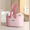 Cesta de almacenamiento portátil para baño con asa de silicona, cesta para ducha, diseño hueco para drenaje, cesta de almacenamiento para artículos de tocador, adecuada para dormitorios y uso doméstico