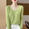 Suéter de tricô seamless de peça única para outono e inverno, suéter de tricô fashion com decote V para mulheres, suéter casual versátil multicor de manga longa para mulheres