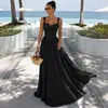 Vestido de noite europeu e americano transfronteiriço estilo francês sem alças franzido tipo espartilho com uma saia grande e esvoaçante, vestido longo para férias