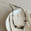 Colgante de Piedra Ojo de Tigre Estilo Étnico Vintage Collar Pequeño de Flores con Cuentas para Mujeres Personalidad Artística Tendencia de Moda Gargantilla Cadena para Suéter
