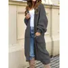 Suéter Feminino Cardigan de Malha com Manga Lanterna Novo Solto Europeu e Americano Outono e Inverno Longo Tamanho Grande Bolso Jaqueta Casaco Feminino