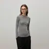 [120 Piezas Yangtze Alemán] Lavable a Máquina Anti-Encogimiento Isla Fina Punto de 18 Agujas Cuello Redondo Camiseta Interior de Lana Tejida para Mujer
