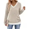 Amazon Comercio Transfronterizo Europeo y Americano 2026 Otoño/Invierno Nuevo Color Bloque Cuello V Botón Holgado Manga Larga Cepillado Camiseta Top