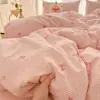 Clase a Hilo de doble capa Algodón puro Juego de cuatro piezas para cama Algodón lavado para cama Sábanas Cubre edredón Verano Dormitorio de estudiante Juego de tres piezas 4