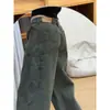 Diseño Fluido Suelto Cómodo Vaqueros de Trabajo para Mujer Otoño Cintura Alta Petite Verde Militar Adelgazantes Pantalones de Pierna Ancha