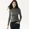 Suéter de cachemira a rayas de cuello medio, listo para usar, de primera línea, para mujer, corte ajustado, sin costuras, adelgazante, suéter de punto base