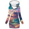 Suéter saia de moda popular da Amazon com estampa de paisagem digital 3D, suéter com capuz, blusa de frio feminina, atacado