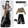 Figurino de dança jazz para meninas, conjunto de roupa de dança cropped com estampa de leopardo para crianças, roupa da moda street dance para desfile infantil, figurino de performance para meninas