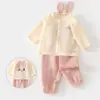Set de Muselina para Bebé, Ropa de Casa para Bebé, Conjunto de Camiseta de Manga Larga de Doble Capa de Algodón Puro y Pantalones, Ropa de Verano con Aire Acondicionado para Niños y Niñas