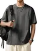Camiseta Patchwork de Manga Curta Resistente Estilo Americano para Homens, Verão 2026 Simples Solta Gola Redonda Tendência Cor Sólida
